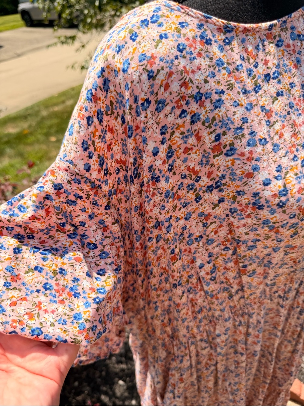 Floral Pink & Blue Maxi Dress - Casual Women's Summer Dress - Picture 2 of 3